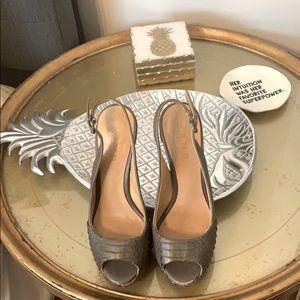 L.A.M.B. Snakeskin Peep toe sling back Olive shoes